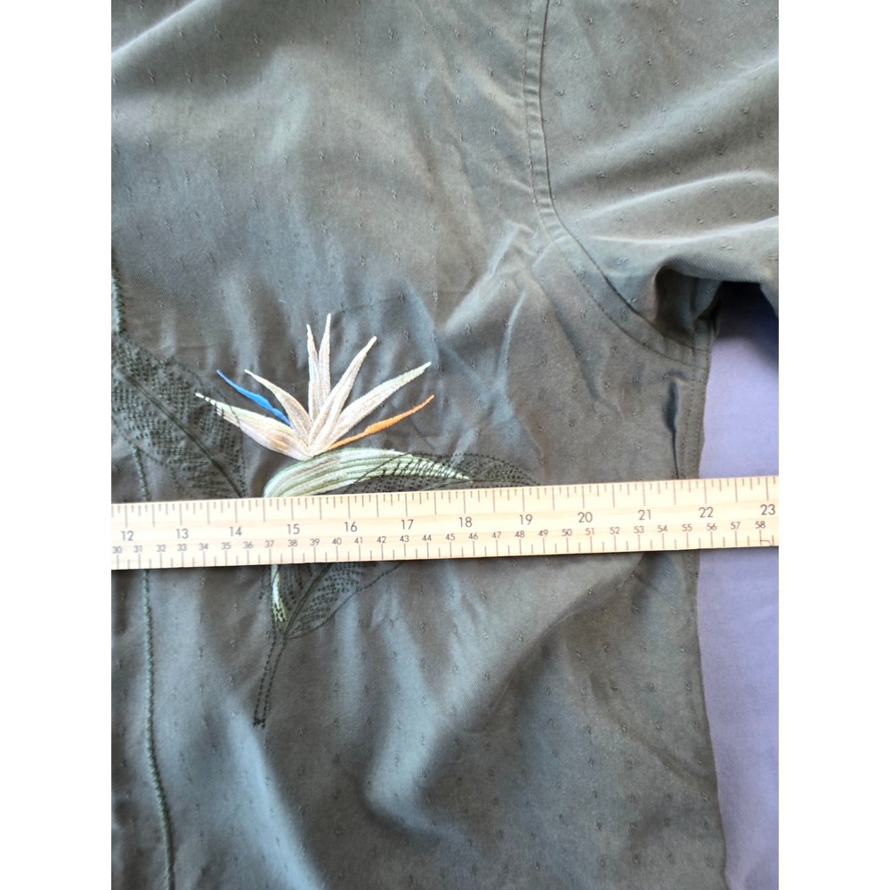 Bamboo Cay Camp Shirt Forest Green Emboidery Hawaiian Short Sleeves M Sz Small - Picture 11 of 12